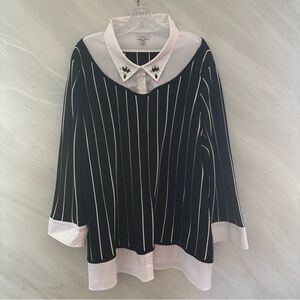Ming Women’s 3X Black / White Embellished Collar Striped Sweater Shirt Career
